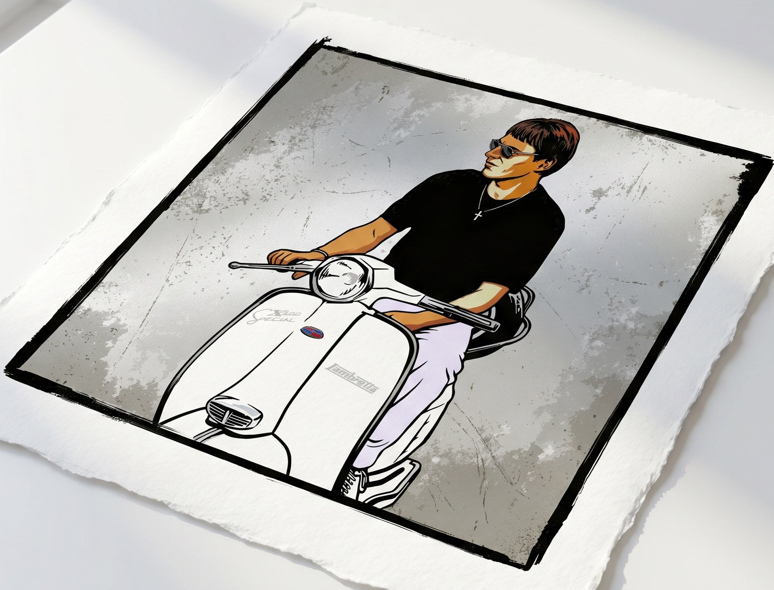 mod art, pop art, music art, PAUL WELLER LAMBRETTA SX200 (1991): Fine Art Quality Pop Art Square Print. Limited Edition Series of 60 - POP GO THE ICONS