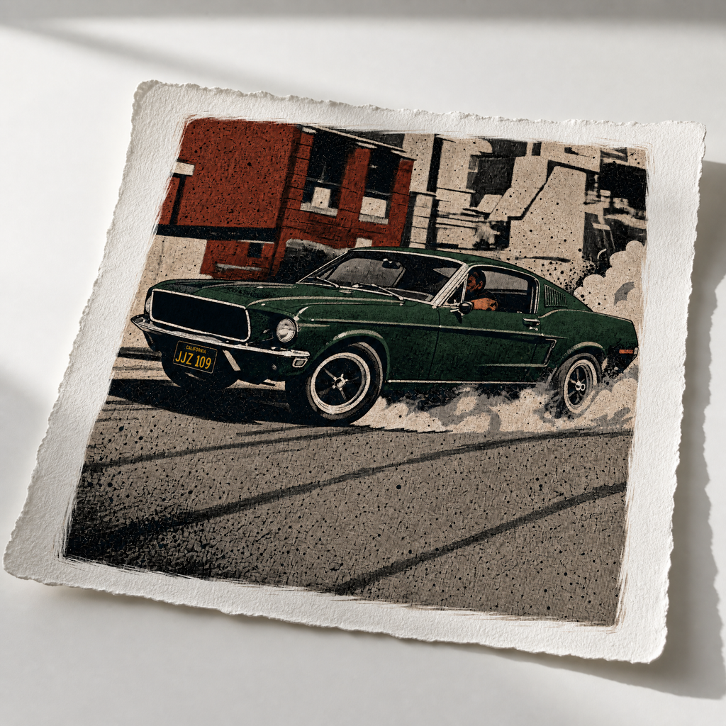 JJZ 109: Fine Art Quality Pop Art Square Print. Limited Edition Series of 60. Bullitt Mustang GT390