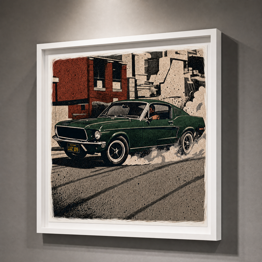 JJZ 109: Fine Art Quality Pop Art Square Print. Limited Edition Series of 60. Bullitt Mustang GT390