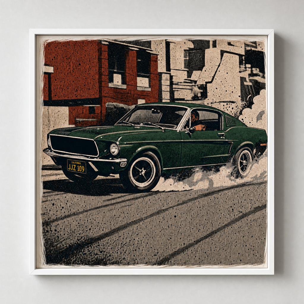 JJZ 109: Fine Art Quality Pop Art Square Print. Limited Edition Series of 60. Bullitt Mustang GT390