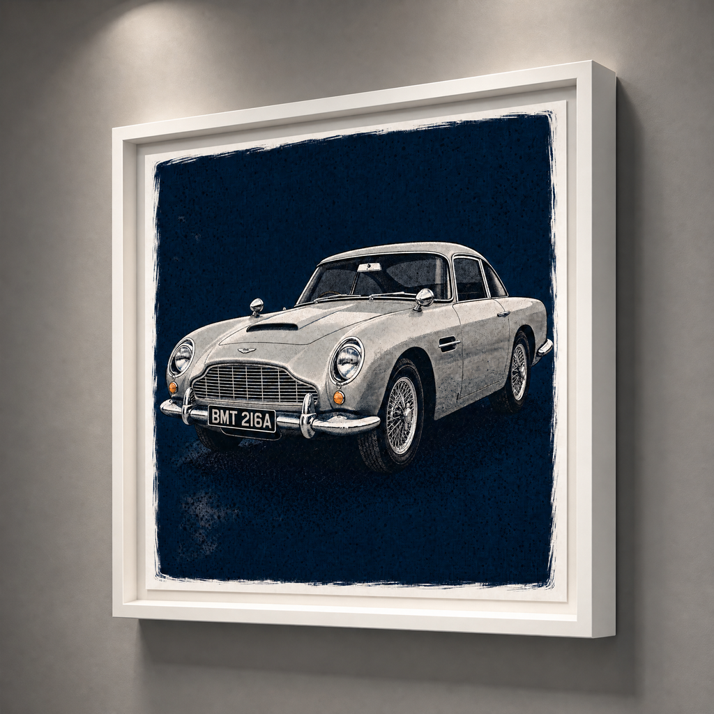 BMT 216A: Fine Art Quality Pop Art Square Print. Limited Edition Series of 60. James Bond, Aston Martin DB5