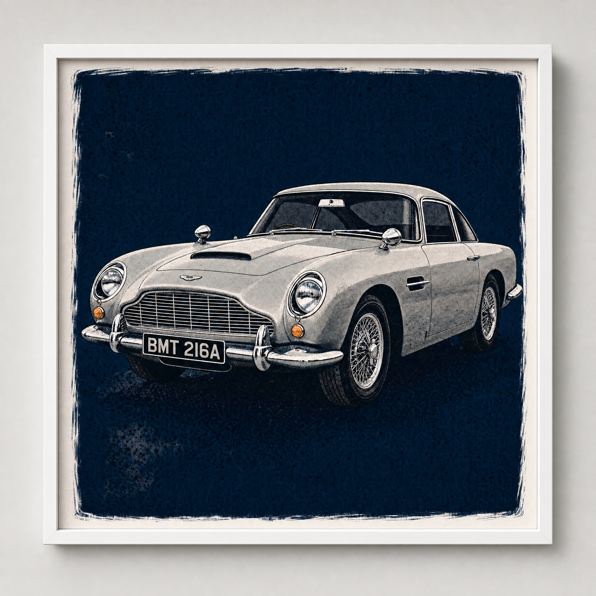 BMT 216A: Fine Art Quality Pop Art Square Print. Limited Edition Series of 60. James Bond, Aston Martin DB5