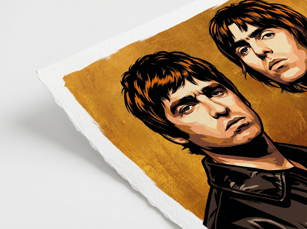mod art, pop art, music art, BROTHERS (GOLD): Fine Art Quality Pop Art Landscape Print Oasis. Limited Edition Series of 60 - POP GO THE ICONS