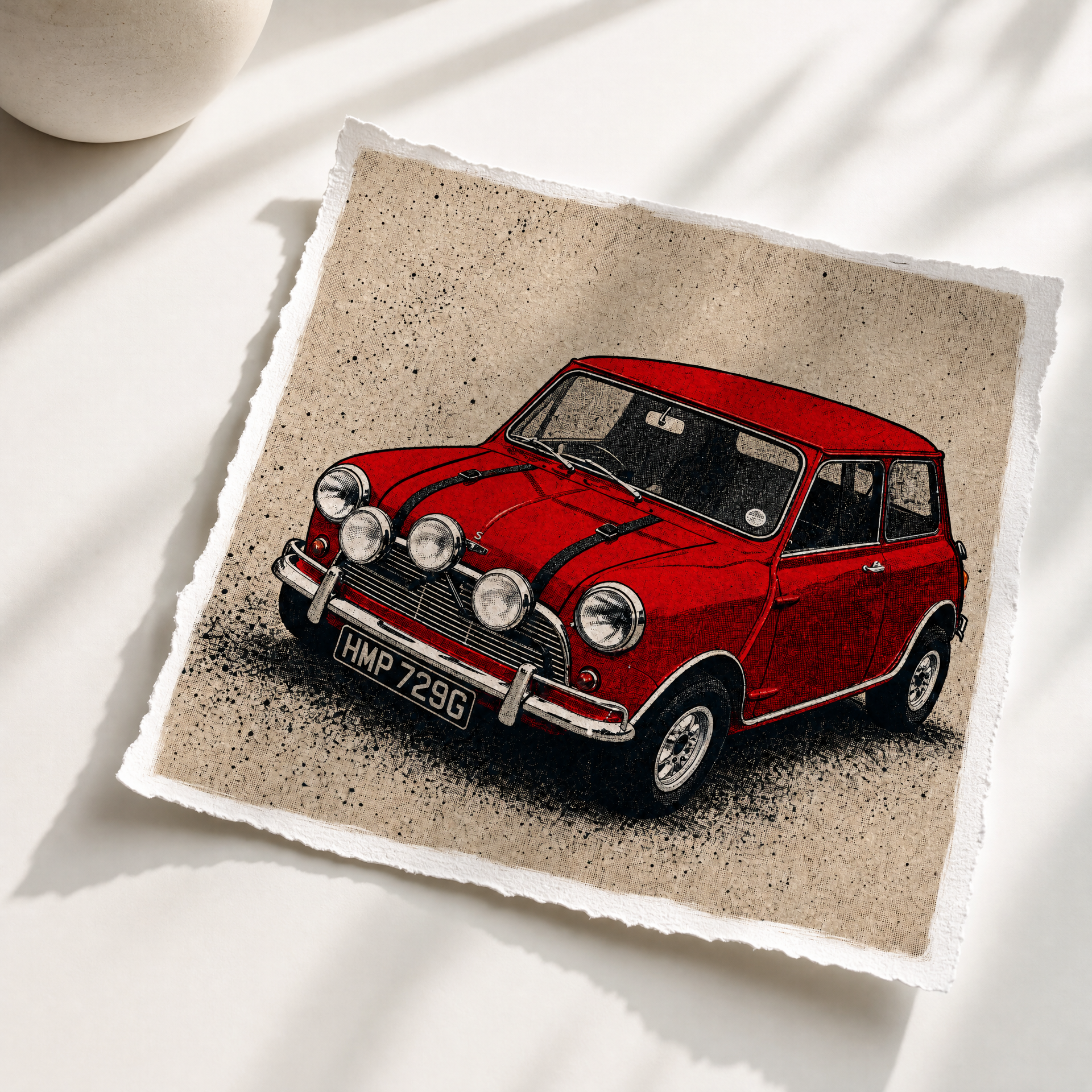 HMP 729G: Fine Art Quality Pop Art Square Print. Limited Edition Series of 60. The Italiamn Job, Red Mini Cooper, Aston Martin DB5 (Copy)