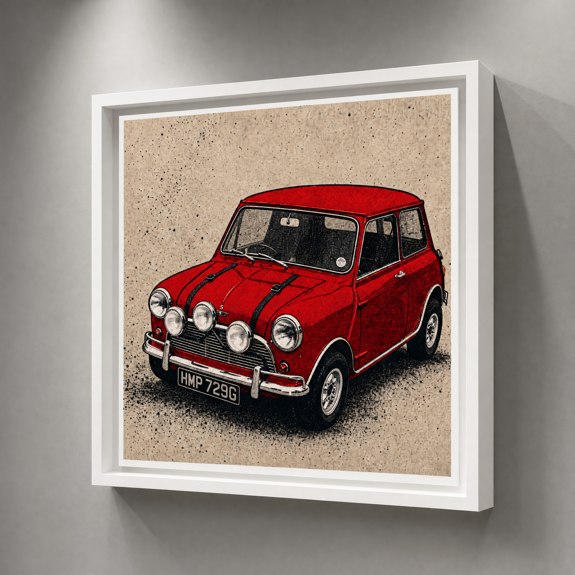 HMP 729G: Fine Art Quality Pop Art Square Print. Limited Edition Series of 60. The Italiamn Job, Red Mini Cooper, Aston Martin DB5 (Copy)