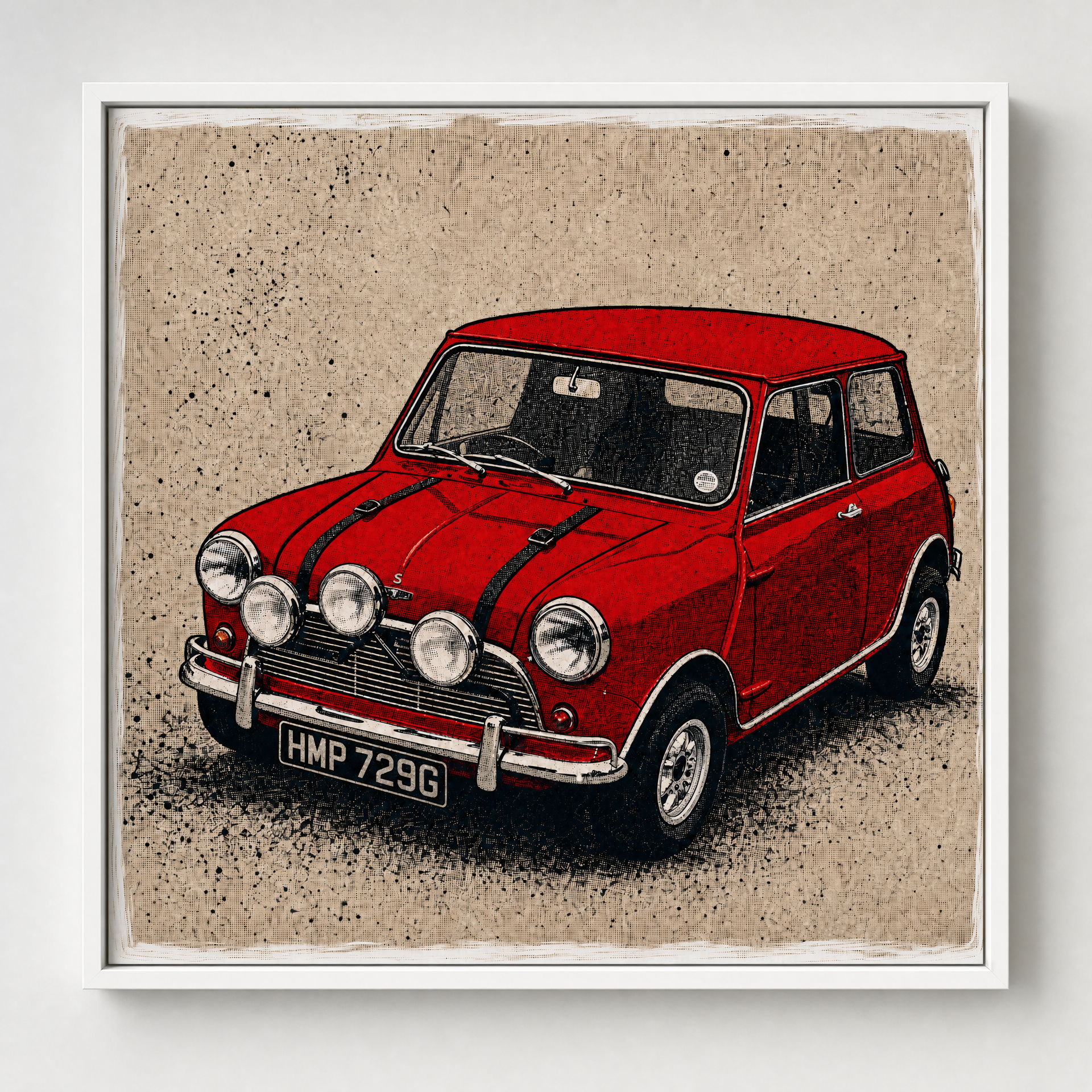 HMP 729G: Fine Art Quality Pop Art Square Print. Limited Edition Series of 60. The Italiamn Job, Red Mini Cooper, Aston Martin DB5 (Copy)