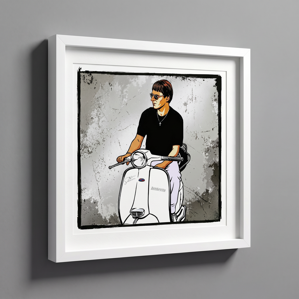 mod art, pop art, music art, PAUL WELLER LAMBRETTA SX200 (1991): Fine Art Quality Pop Art Square Print. Limited Edition Series of 60 - POP GO THE ICONS