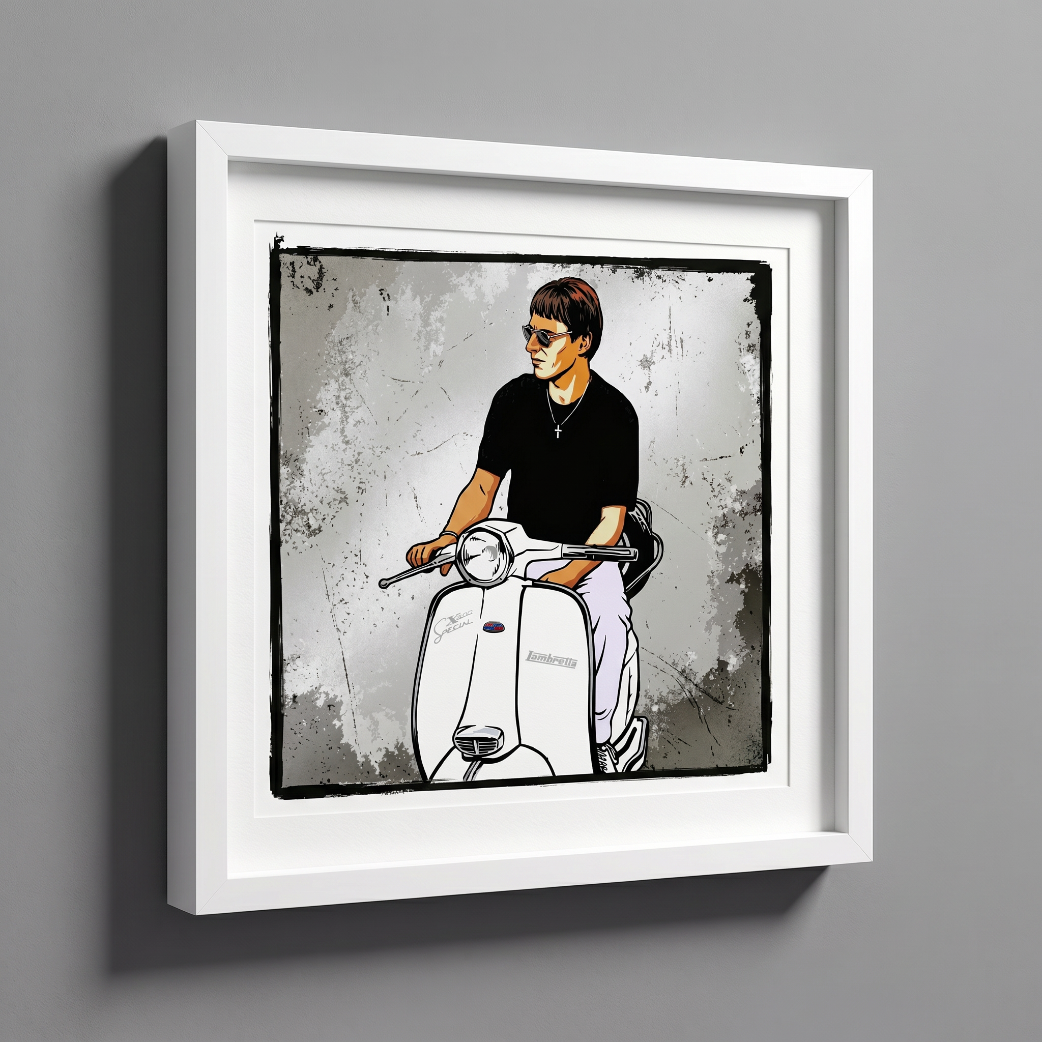mod art, pop art, music art, PAUL WELLER LAMBRETTA SX200 (1991): Fine Art Quality Pop Art Square Print. Limited Edition Series of 60 - POP GO THE ICONS