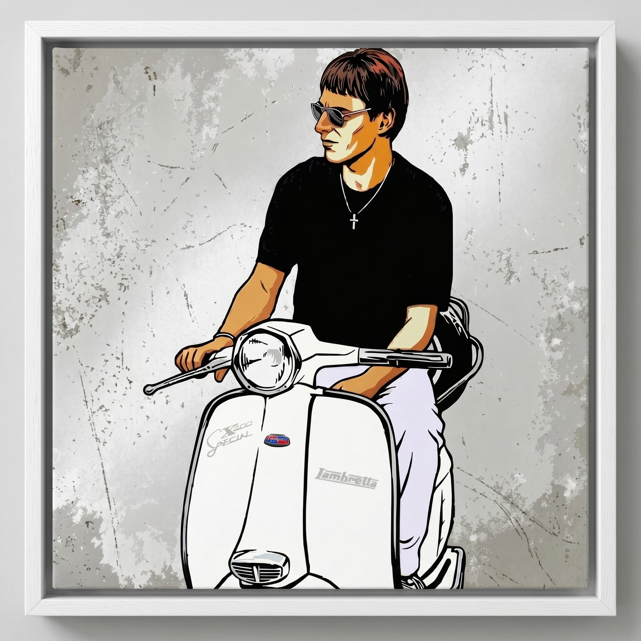 mod art, pop art, music art, PAUL WELLER LAMBRETTA SX200 (1991): Fine Art Quality Pop Art Square Print. Limited Edition Series of 60 - POP GO THE ICONS