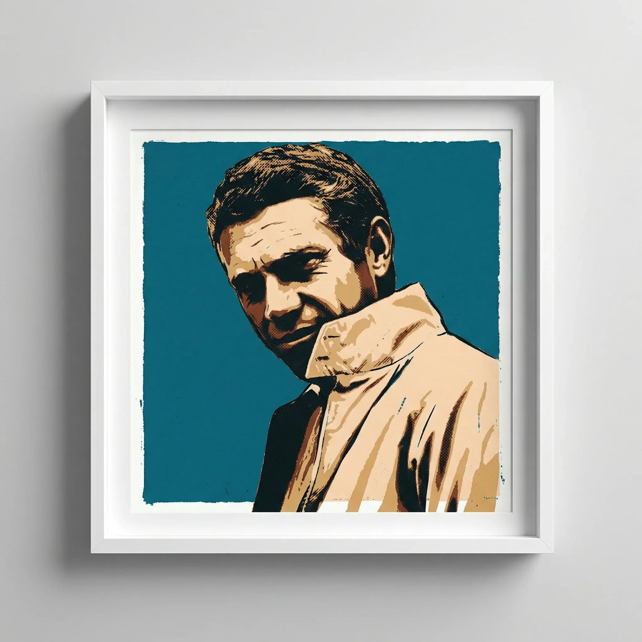 mod art, pop art, music art, STEVE McQUEEN (TEAL): Fine Art Quality Pop Art Square Print. Limited Edition Series of 60 - POP GO THE ICONS